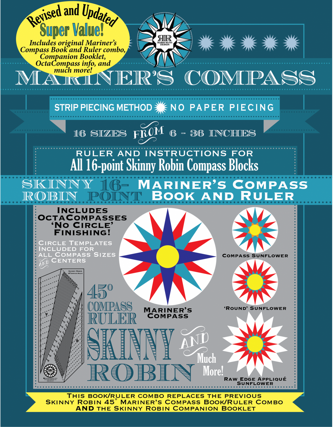 Skinny Robin 16 Point Mariner's Compass Book and Ruler Combo by Robin Ruth Design