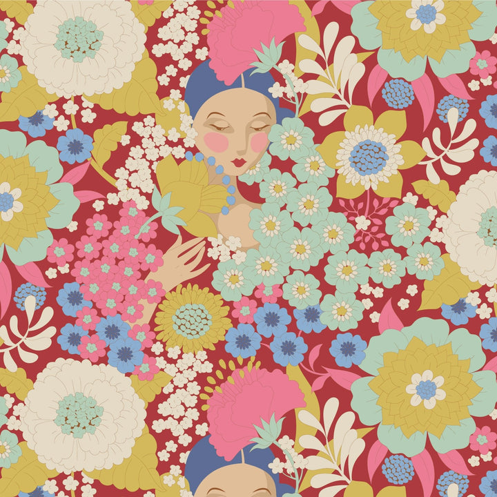 Wallflower - Burgundy Wallflower by Tilda Fabrics