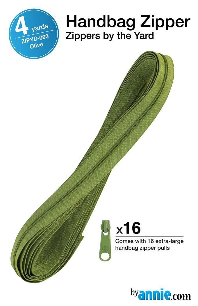 4 yards of NEW! Olive 16mm #4.5 zipper chain and 16 Extra-Large Coordinated Pulls byAnnie