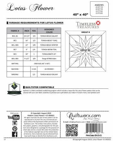 Lotus Flower Quilt Pattern by Quiltworx
