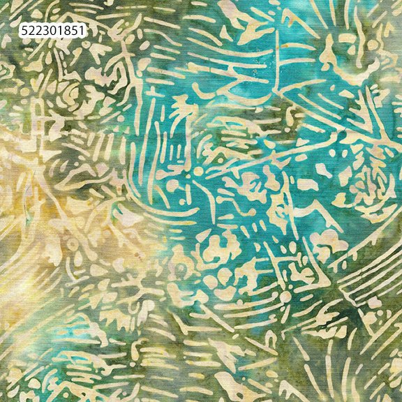 Lavandin - Floral Vines - Multi Turquoise Green by Claudia Pfeil for Island Batiks