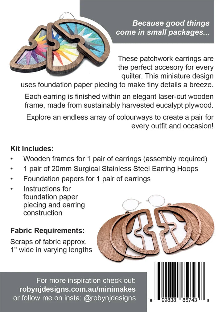Moon Patchwork Earrings Kit and Pattern - Eucalypt by Robyn J Designs