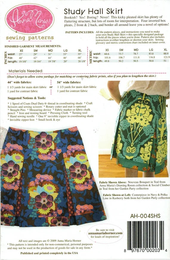 Study Hall Skirt Pattern by Anna Maria