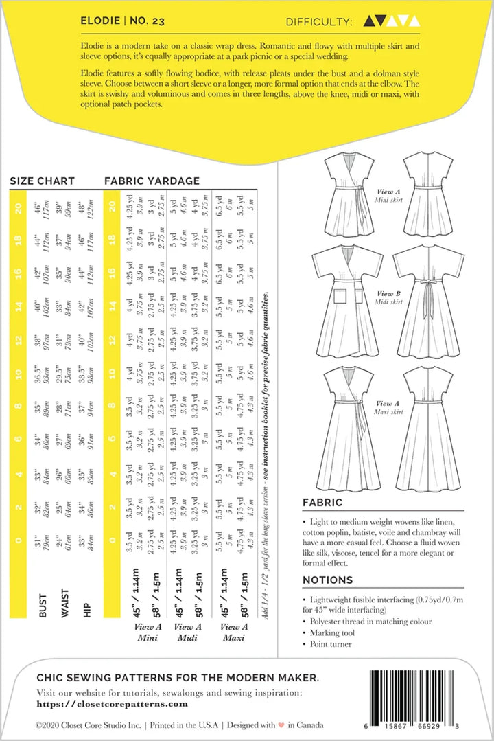 Elodie Wrap Dress Pattern by Closet Core Patterns