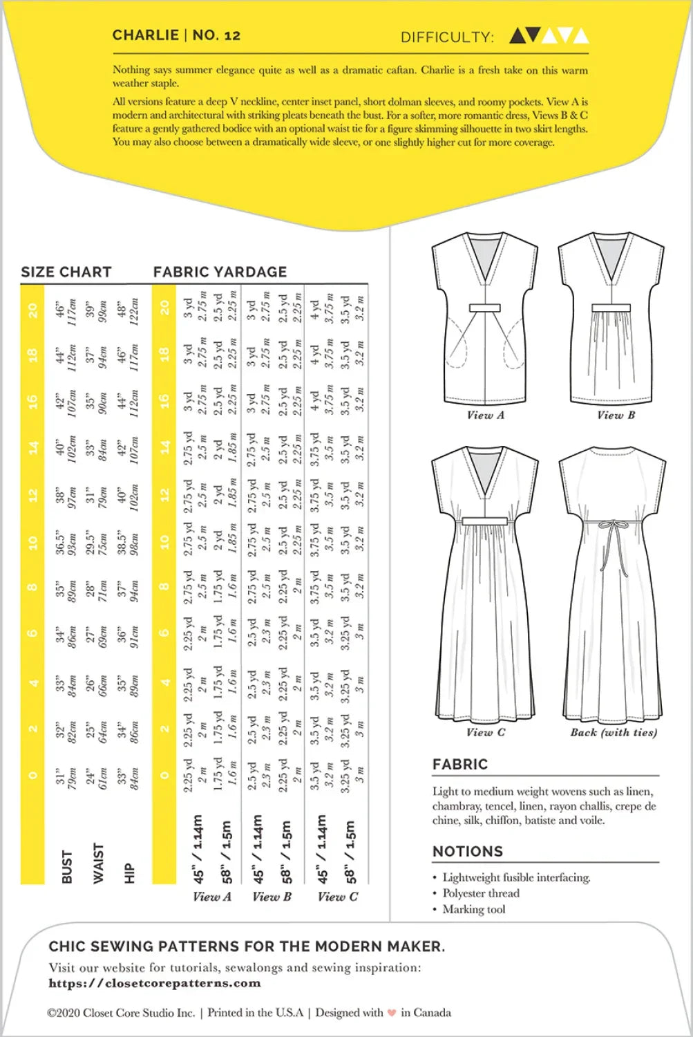 Charlie Caftan Dress Pattern by Closet Core