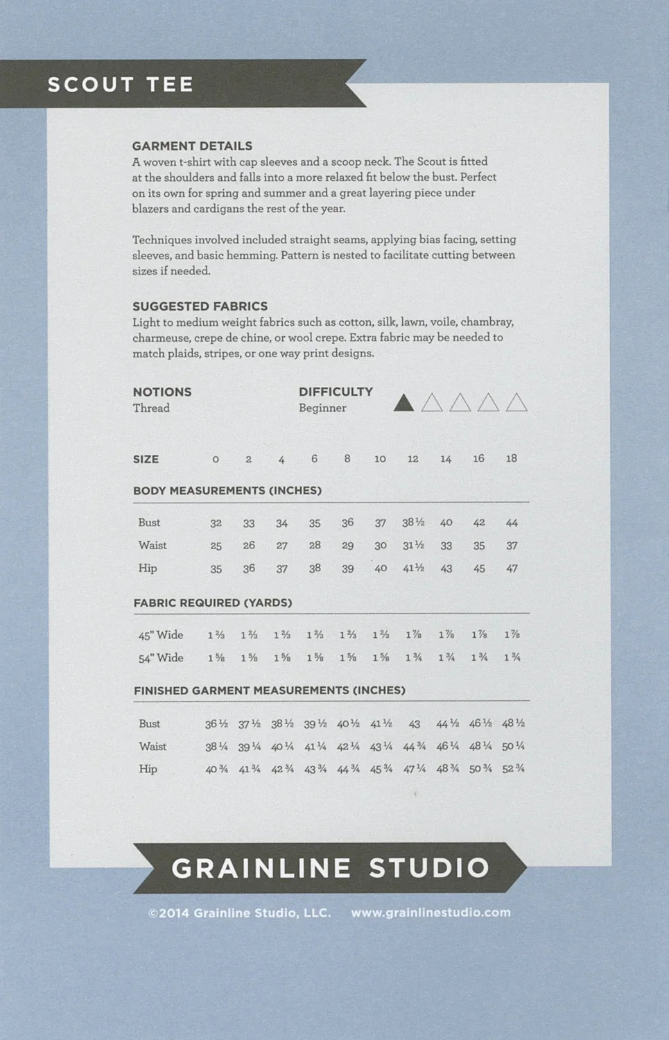 Scout Tee Pattern Sizes 0 - 18