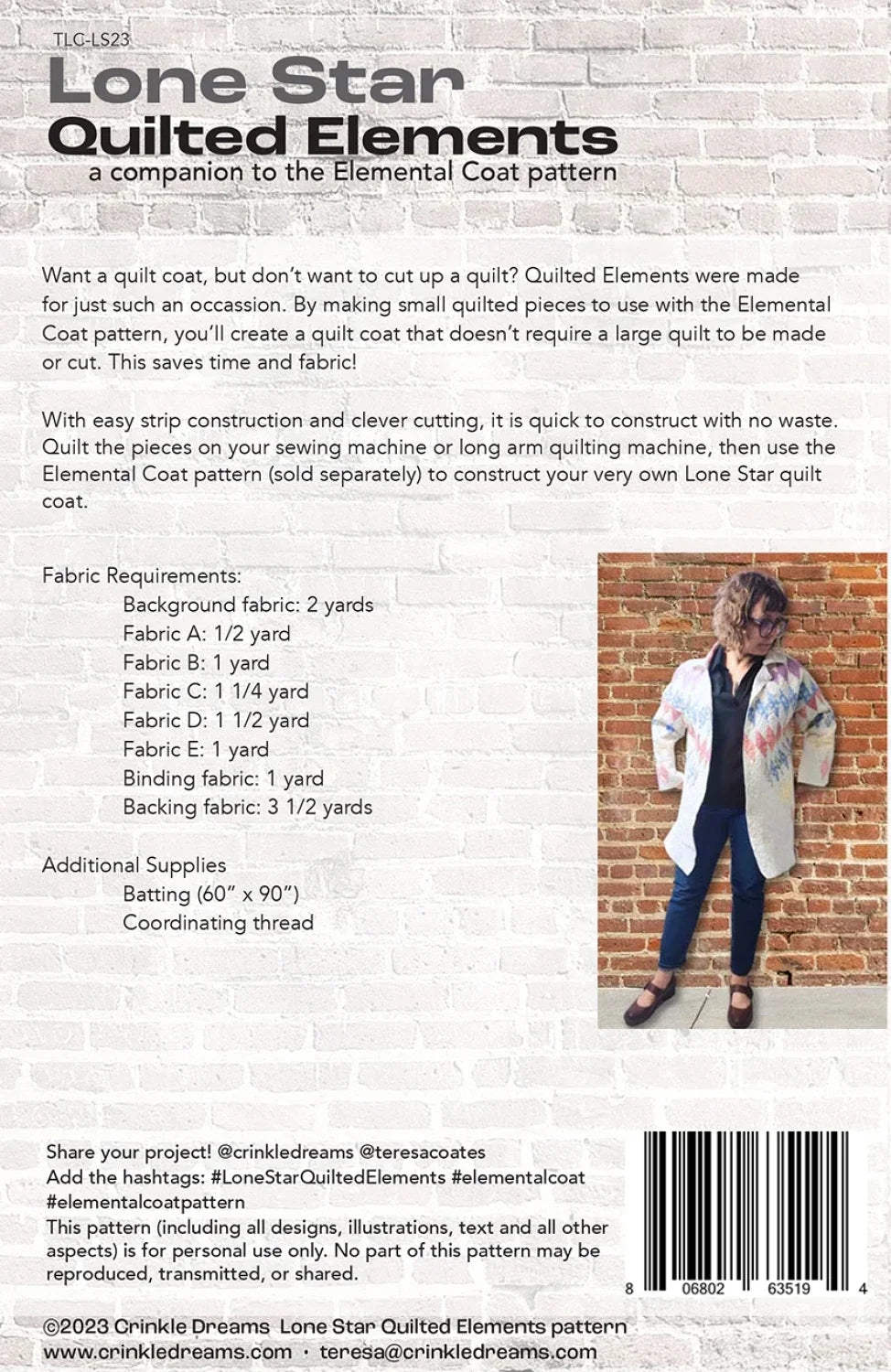 Lone Star Quilted Elements - Companion to the Elemental Coat Pattern by Crinkle Dreams
