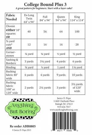 College Bound Plus 3 Quilt Pattern by Anything But Boring