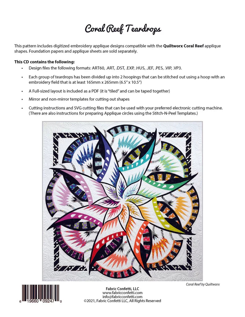 Coral Reef Teardrops MACHINE EMBROIDERY CD by Fabric Confetti