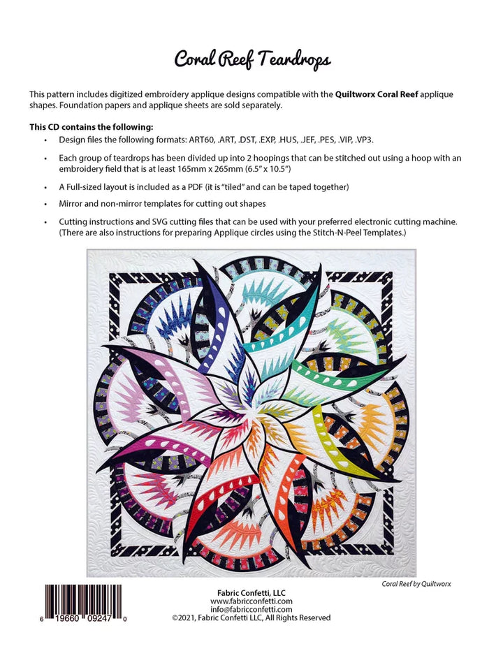 Coral Reef Teardrops MACHINE EMBROIDERY CD by Fabric Confetti