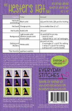 Hester's Hat Quilt Pattern by Everyday Stitches
