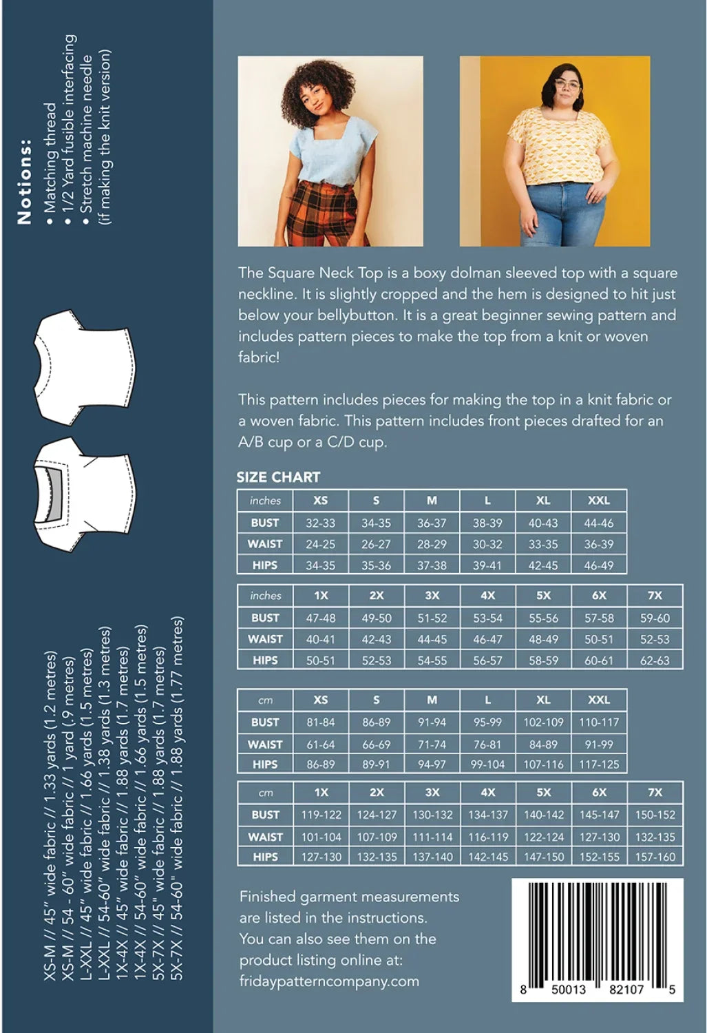 Square Neck Top Pattern by Friday Pattern Co.