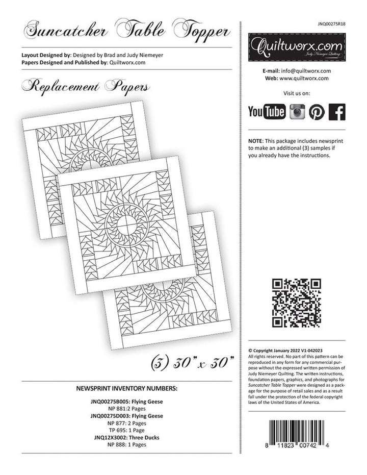 Suncatcher Table Topper Replacement Papers by Quiltworx
