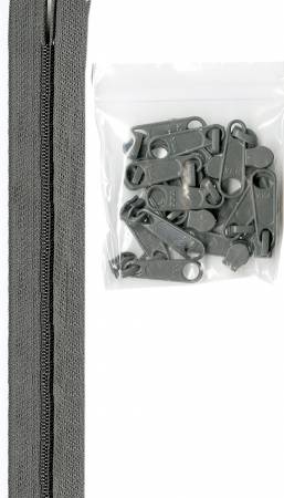 4 yards of Pewter 16mm #4.5 zipper chain and 16 Extra-Large Coordinated Pulls byAnnie