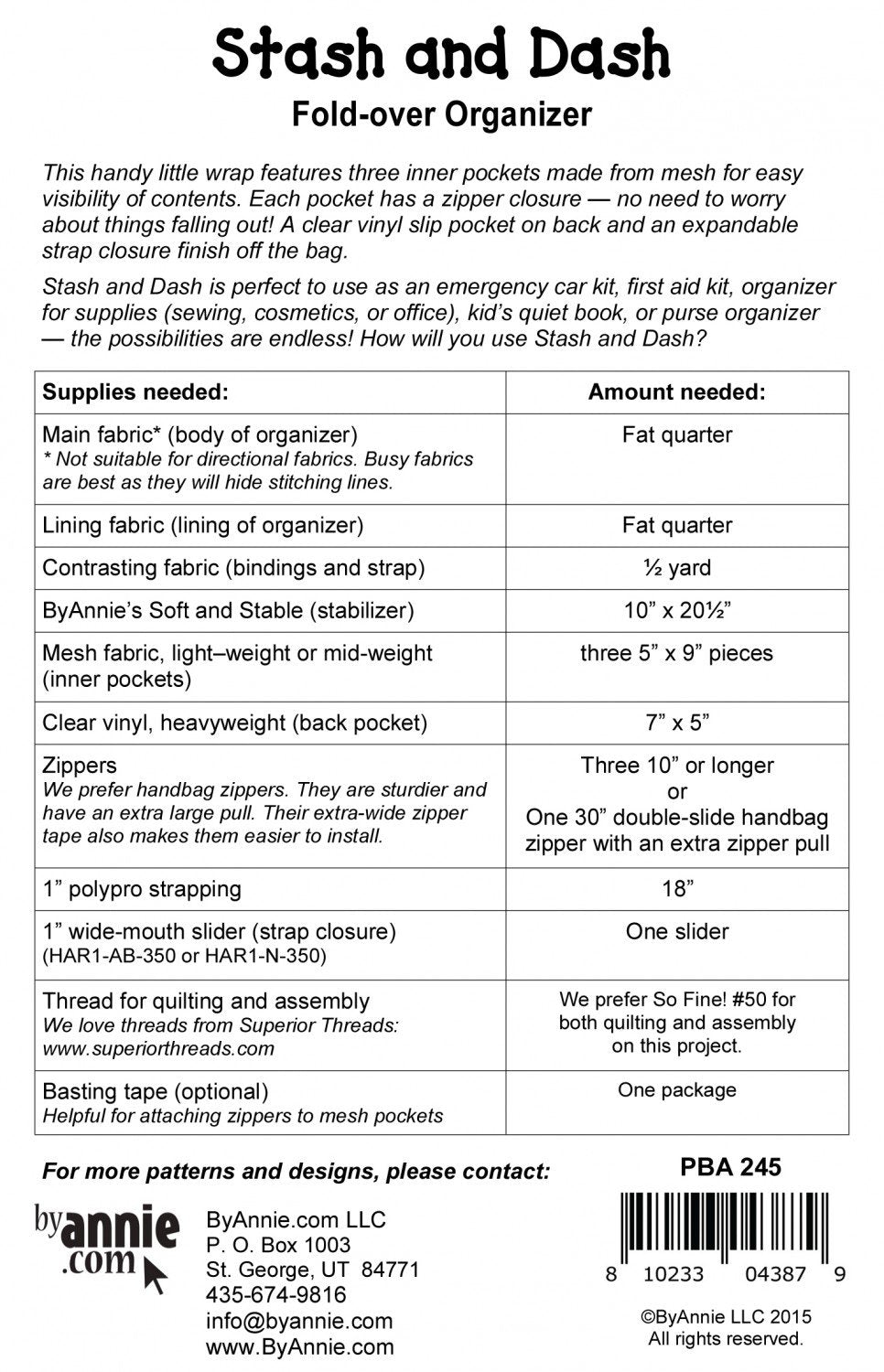 Stash and Dash Pattern by ByAnnie
