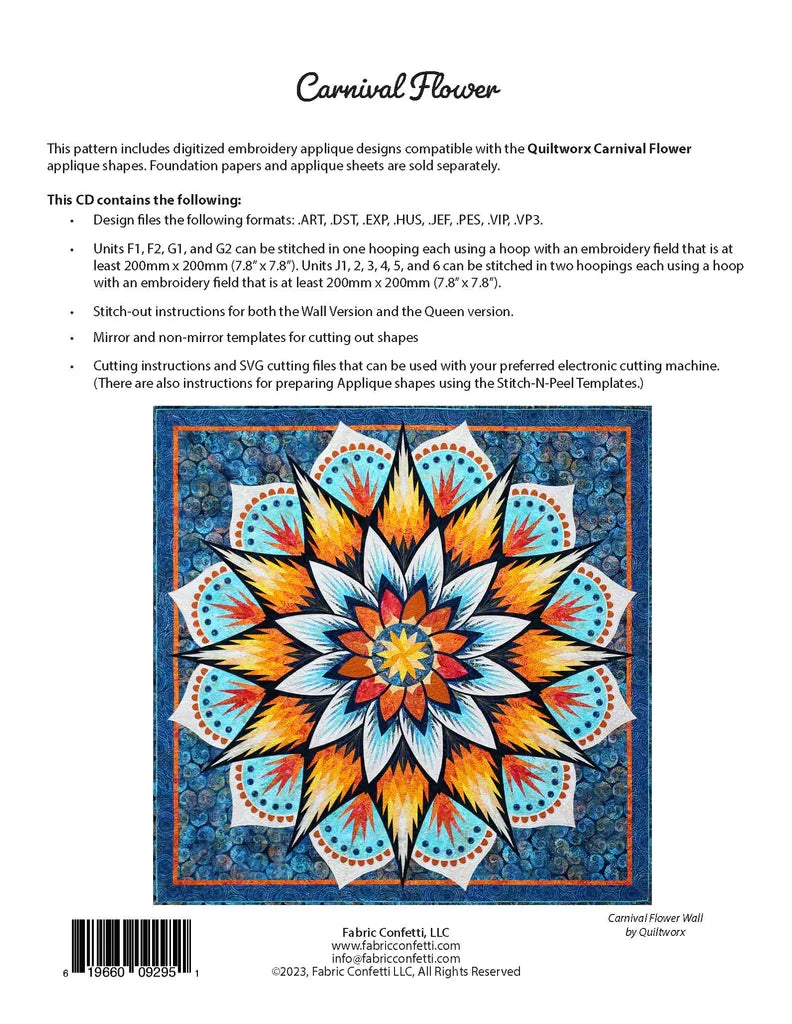 Carnival Flower MACHINE EMBROIDERY CD by Fabric Confetti