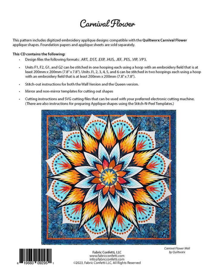 Carnival Flower MACHINE EMBROIDERY CD by Fabric Confetti