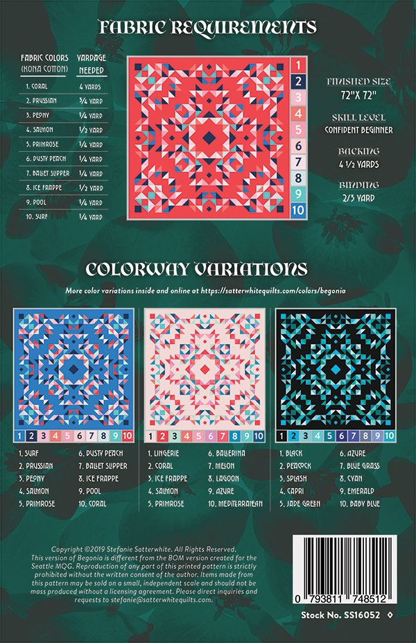 Begonia Quilt Pattern by Satterwhite Quilts