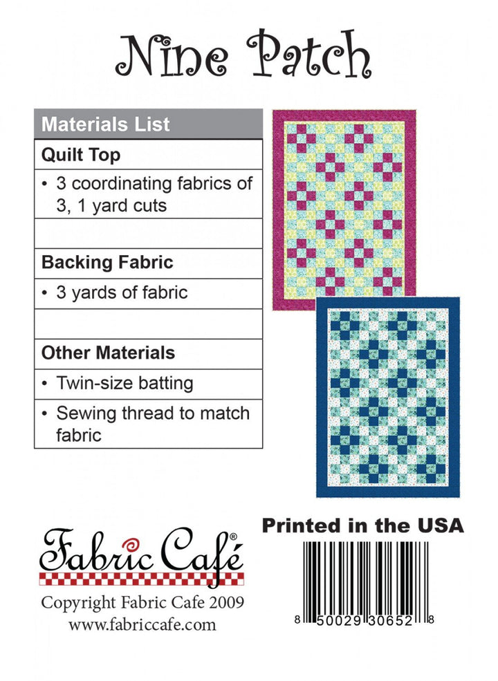 Nine Patch Quilt Pattern by Fabric Cafe