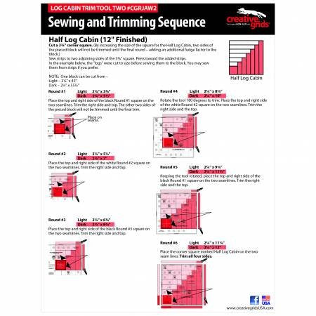 Creative Grids Log Cabin Trim Tool Two 6in & 12in Blocks Quilt Ruler