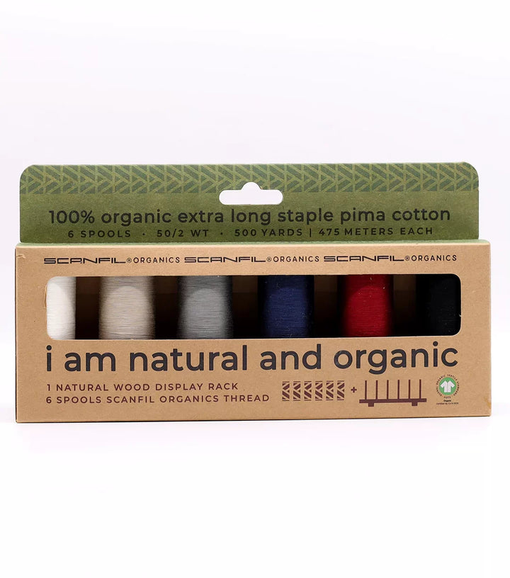 ORGANIC COTTON 6 SPOOL + RACK SET | 50/2 WT | 500 YD | NEUTRALS Scanfil Thread