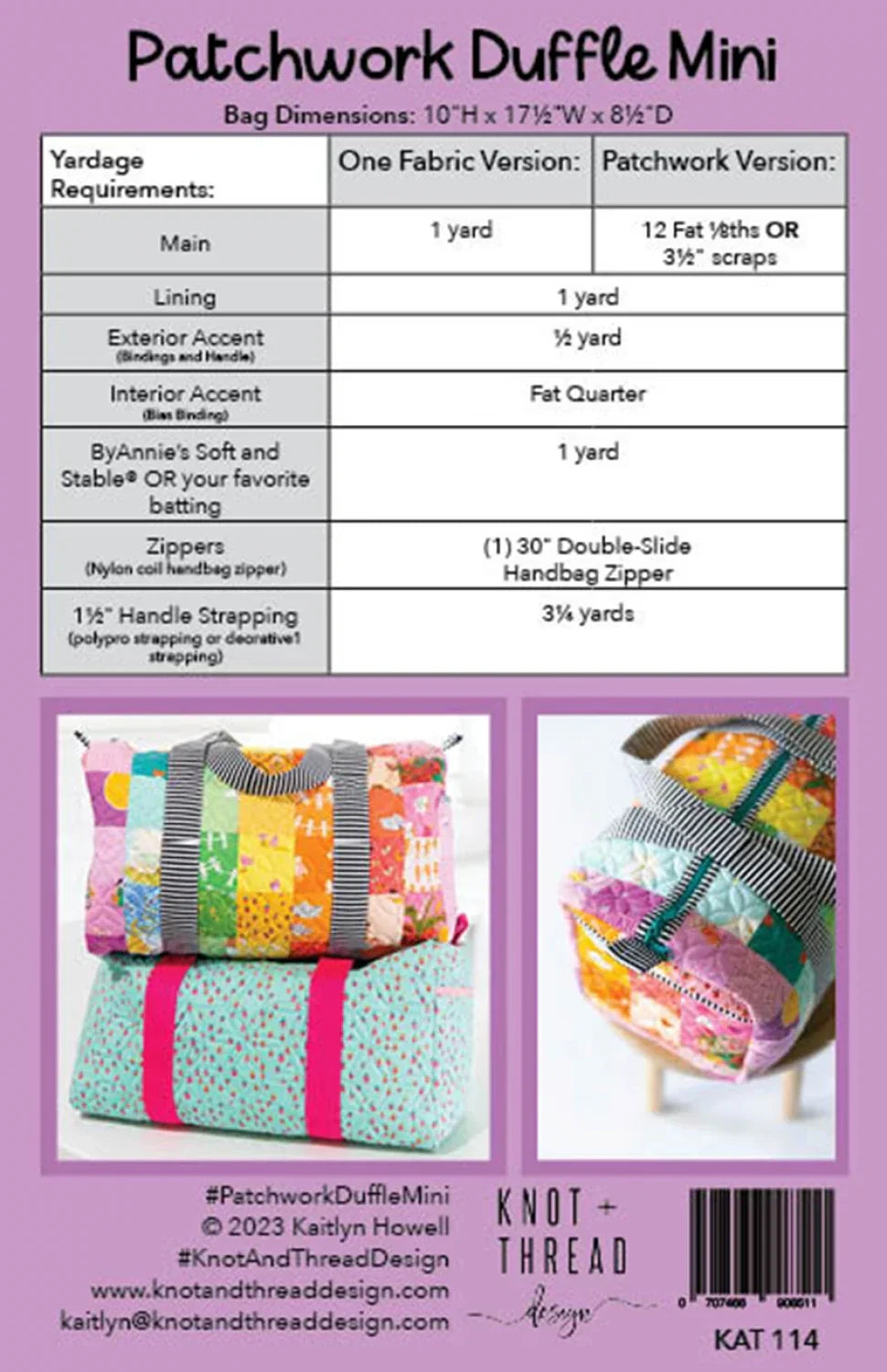 Patchwork Duffle Mini Pattern from Knot and Thread Designs