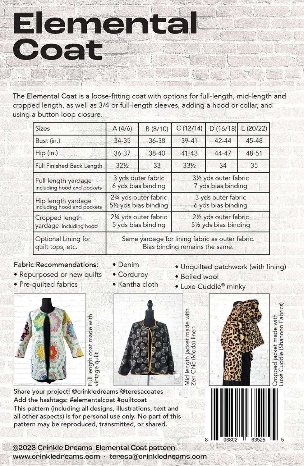 Elemental Coat Sewing Pattern by Crinkle Dreams