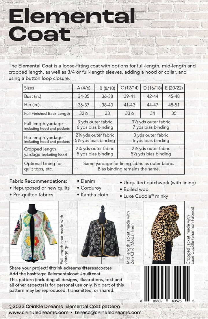 Elemental Coat Sewing Pattern by Crinkle Dreams