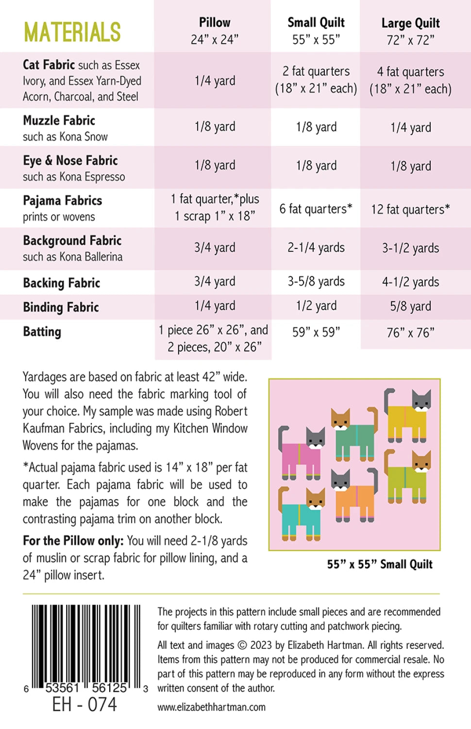 Cats in Pajamas Pattern by Elzabeth Hartman