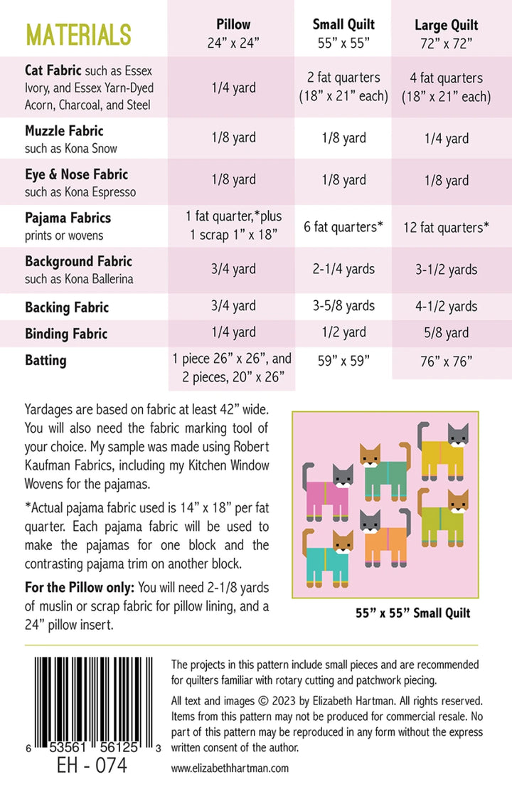Cats in Pajamas Pattern by Elzabeth Hartman