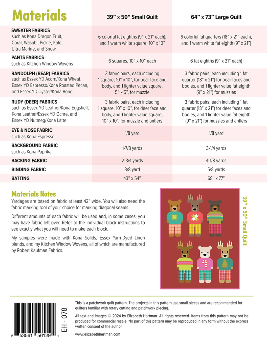 Randolph & Rudy Pattern by Elizabeth Hartman