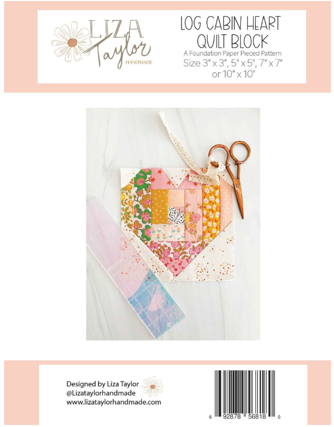 Liza Taylor Handmade Log Cabin Heart Quilt Block Pattern