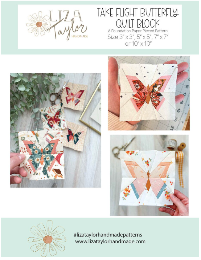 Liza Taylor Handmade Take Flight Butterfly Quilt Block Pattern