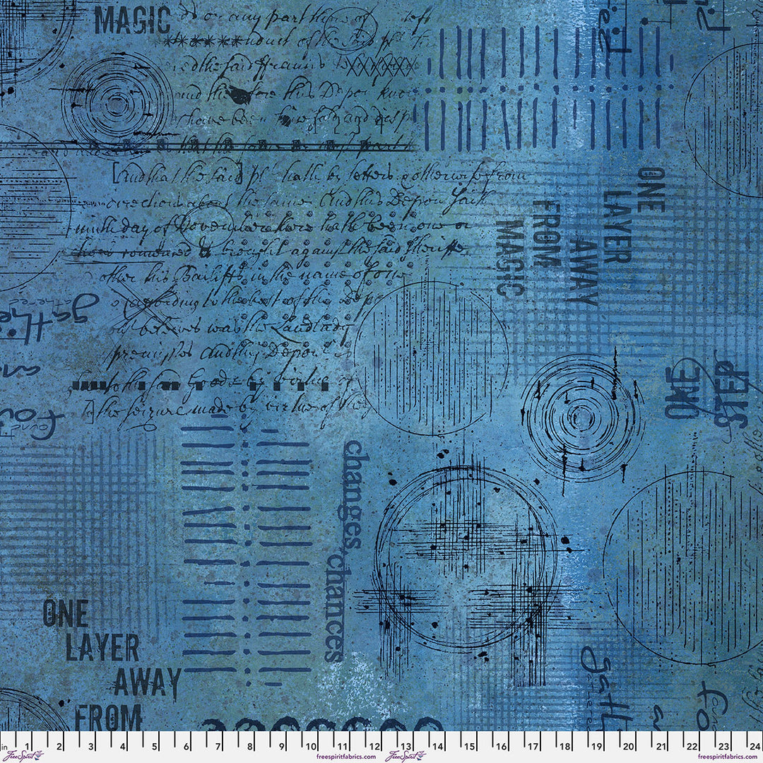 Backing Fabric - Assemblage - Denim - Stamped Blueprint