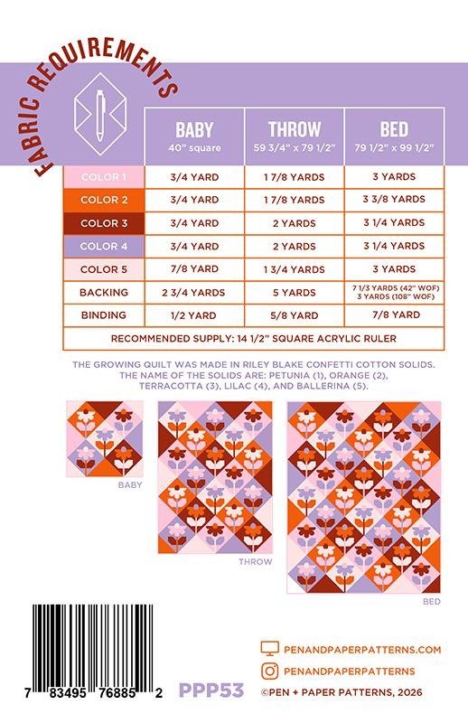Growing Quilt Pattern by  Pen and Paper Pat